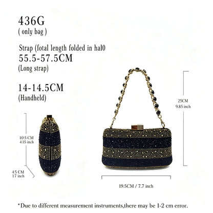Black Gold Rhinestone Pointed Toe Mid Heels Women Party Wedding Slingback Shoes Matching Crystal Evening Clutch Bag Shoes Set