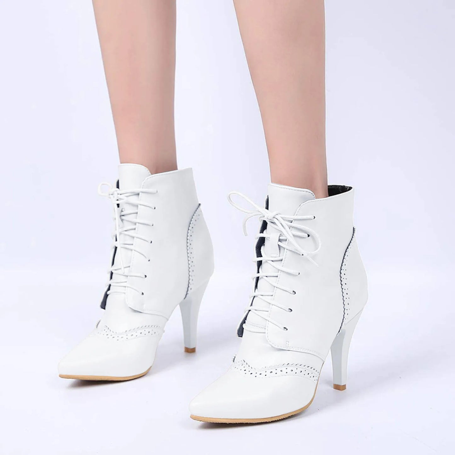 Women's Leather High Boots Fashionable Casual Lace Up Outdoor Wear Solid Color Stiletto High Heels Clear High Heels for Women