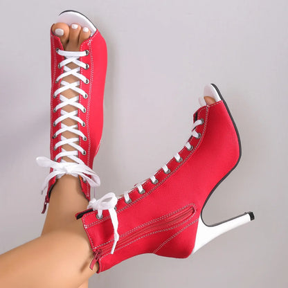 Women Lace Up Fashion High Quality Boots Summer Women Sandals Fashion Sexy High Heels Open Toe Comfort Indoor Jazz Dance Shoes