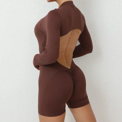 Seamless Yoga Zipper Jumpsuits Sports Fitness Beauty Back Hip-Lifting Long-Sleeved One-Piece Workout Gym Bodysuits for Women