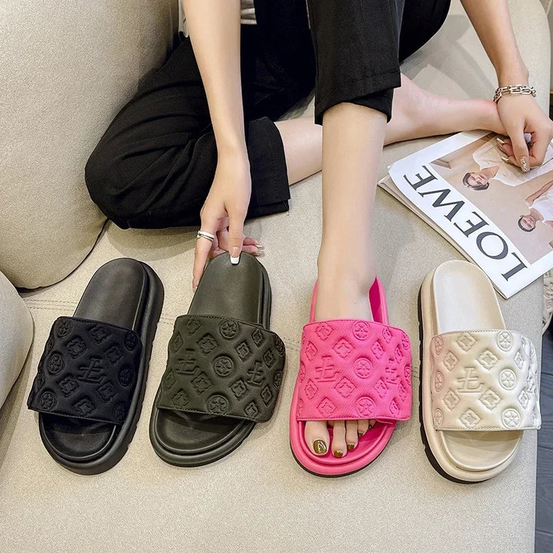 Magic Tape Flat Slippers Women Summer Luxury Shoes woman Brand Platform Sandals Ladies Height Increase Flats Slides Slippers