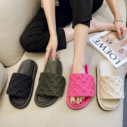 Magic Tape Flat Slippers Women Summer Luxury Shoes woman Brand Platform Sandals Ladies Height Increase Flats Slides Slippers