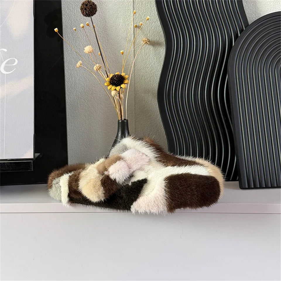 Slippers Shoes for Women 2026 Flat Real Fur Mink Slippers Soft Indoor Women's Slippers Flip Flops Woman Luxury Designer Shoes