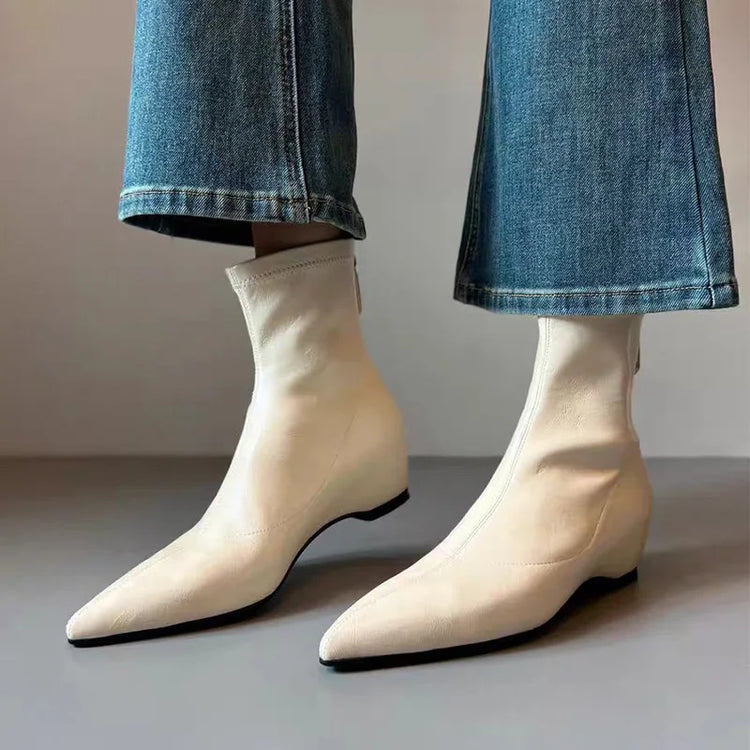 Flats Women's Ankle Boots Luxury Pointed Toe Leather Shoes Winter Sexy Short Boots 2025 Elegant Dress Chelsea Boots Mujer Shoes