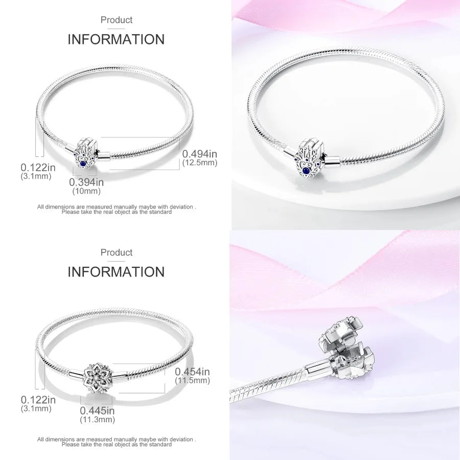 Silver 925 Bracelet Original Bracelets Colorful Zircon Heart Flower Cat Snake Chain For DIY Charms 17-20CM Luxury Jewelry Gifts