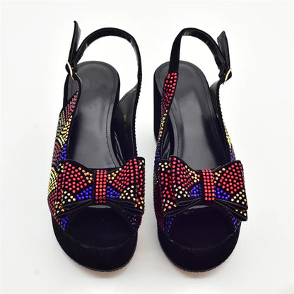 Lastest Italian Design Fashion Style Ladies Shoe with Matching Bag Set 2024 Nigerian Shoes and Bag Set Wedding Shoes Bride