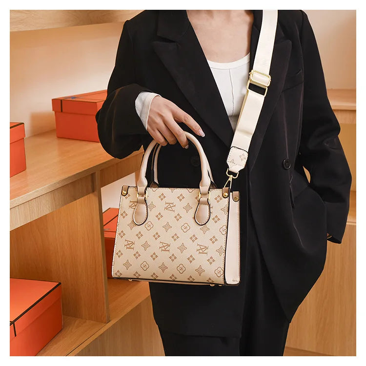 Elegant Retro Women's Tote Bag Single Shoulder Crossbody Bag Floral Print Ladies Handbag Luxury Texture Commuter Messenger Bag