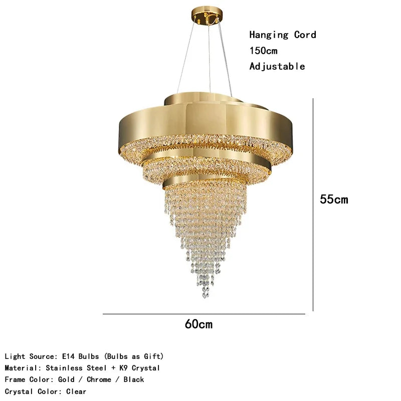 Luxury Crystal LED Hanging Chandeliers Italian Design Modern Pendant Lights Living Dining Room Home Restaurant Lighting Fixtures