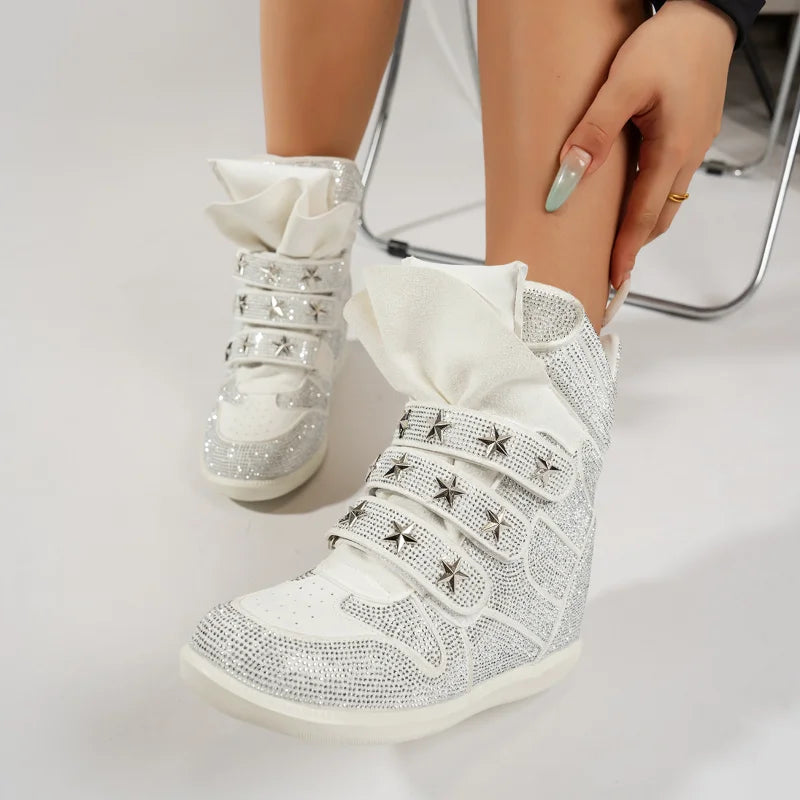 Casual Designer Sneakers Women Luxury Ankle Boots Fashion High Quality Cow Suede Flat Platform Height Increase High-top Shoes
