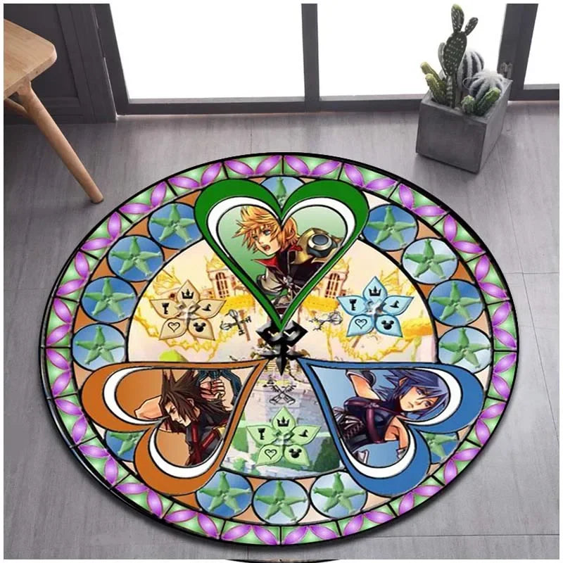 Kingdom Hearts Cartoon Pattern Area Rug Round Floor Mat Living Room Carpet Bathroom Kitchen Rug Doormat Non-slip Floor Mat