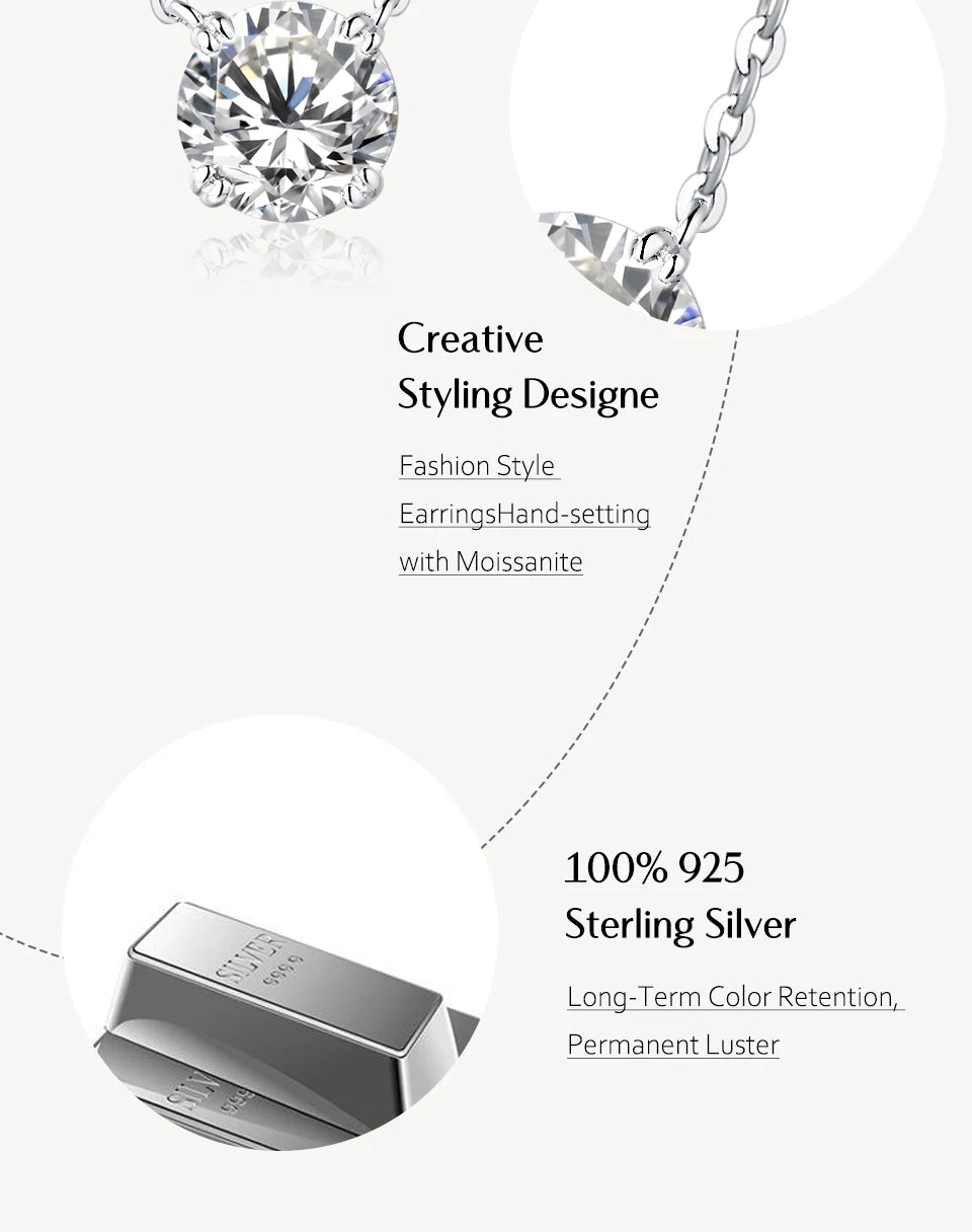 ATTAGEMS Necklace For Woman Pendant Moissanite Diamond 6.5mm 1CT 925 Silver Necklace For Women Chains Party Bridal Fine Jewelry