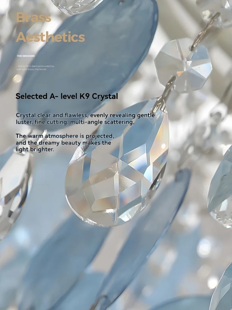 French Luxury LED Pendant Lights Blue White Natural Shell Crystal Chandelier Lamps for Romantic Living Dining Bedroom Home Decor