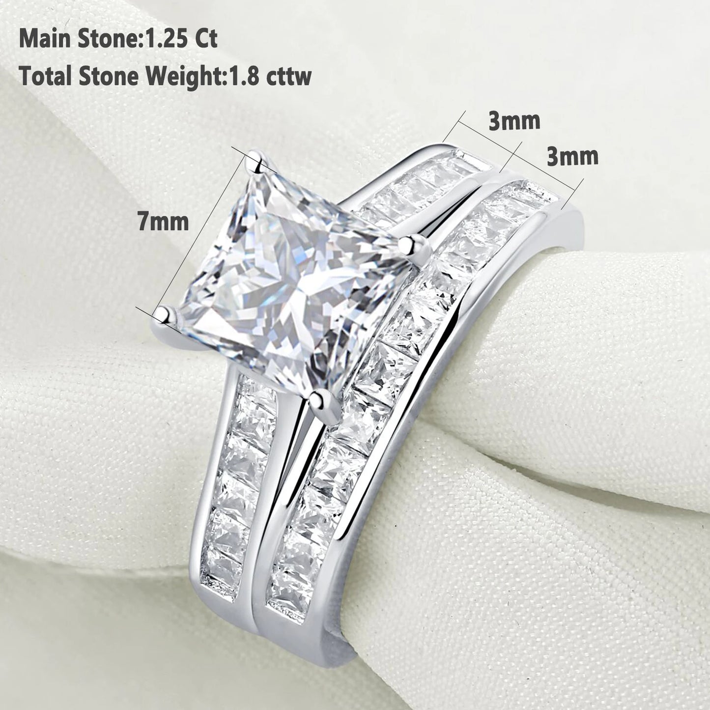 Newshe 2 Pcs GRA Certified Moissanite Princess Cut Wedding Rings Set for Women 925 Sterling Silver Engagement Ring Jewelry