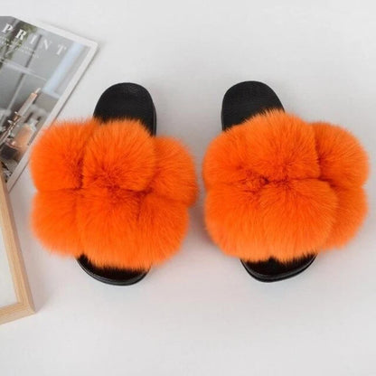 Natural Fox Fur Slippers, Fashionable Outdoor Multi-Color Animal Hair Slippers, Women's Gifts, Soft EVA Sole Slippers, On Trend