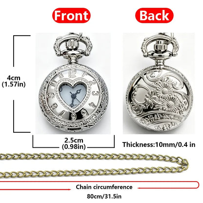 Retro Charm Neutral Small Hollow Heart Carving Quartz Steampunk Pocket Watch Men's and Women's Necklace Pendant Gift