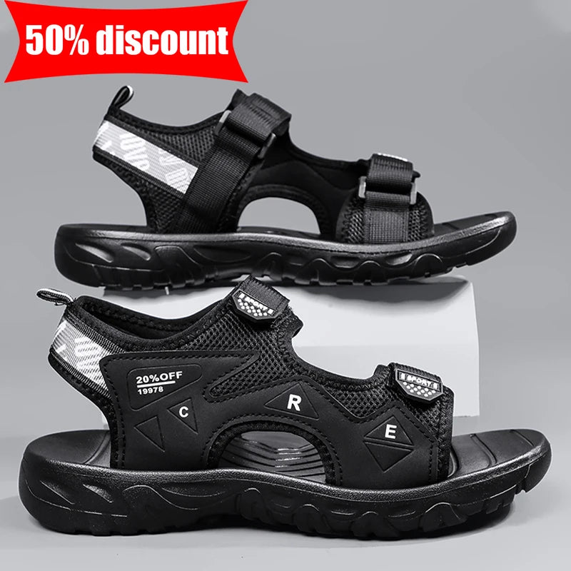 Mens Sandals Classic Black Comfortable Barefoot Outdoor Casual Beach Shoes Anti Slip Speed Drying Summer Walking Sandals Men