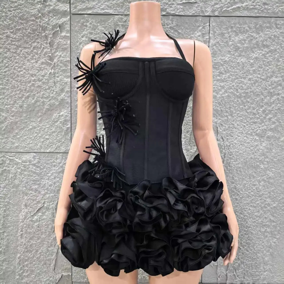 White Red Rose Color Women Sexy Strapless Full Florla Bodycon Mini Bandage Dress 2 Pieces Set Celebrate Nightclub Party Birthday