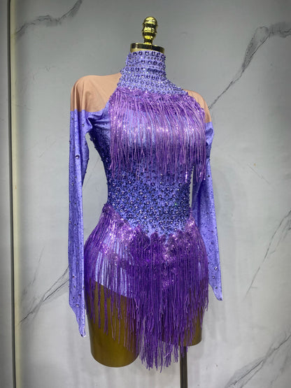 Sparkly Rhinestones Sequins Tassels Bodysuit for Women Sexy Performance Dance Costume Singer Dancer Leotard Show Stage Wear