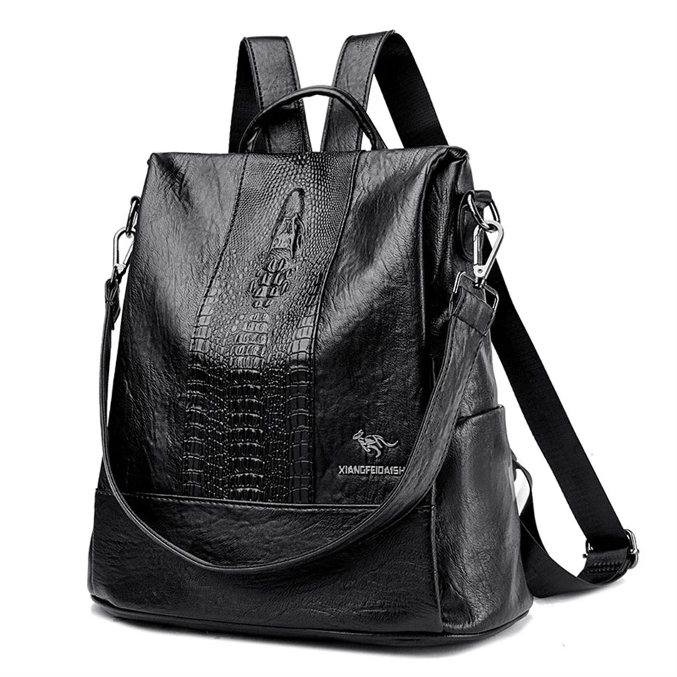 Women's Crocodile Pattern Backpack Leather School Bookbags for Girls Bagpack Large Capacity Designer Travel Rucksack Mochilas