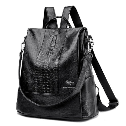 Women's Crocodile Pattern Backpack Leather School Bookbags for Girls Bagpack Large Capacity Designer Travel Rucksack Mochilas