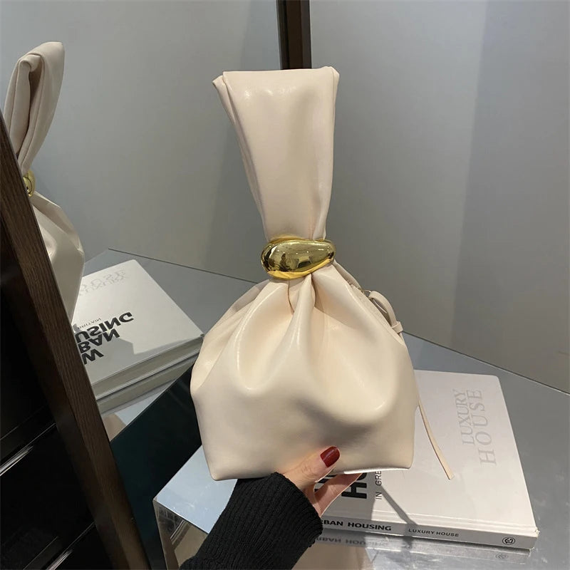Mini PU Leahter Underarm Pleated Cloud Bag For Women 2025 Fashion Designer Female Retro Bucket Shoulder Bag Handbags And Purses