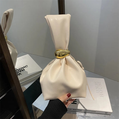 Mini PU Leahter Underarm Pleated Cloud Bag For Women 2025 Fashion Designer Female Retro Bucket Shoulder Bag Handbags And Purses