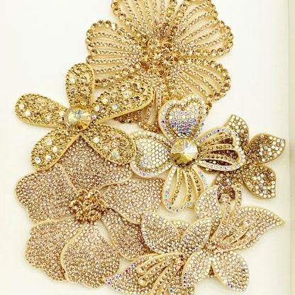 6Pcs Champagne Rhinestone Flower Appliques DIY Hand Sew On Crystal Floral Patches Decorations For Clothing Shoes Hats Bags Garme