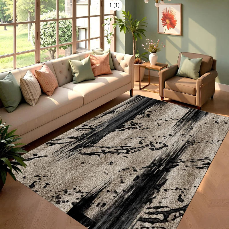 Modern Abstract Geometric Pattern Carpet Grey and Silver Area Rug for Living Room Bedroom Cozy Home Decor Floor Mat