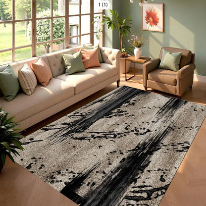 Modern Abstract Geometric Pattern Carpet Grey and Silver Area Rug for Living Room Bedroom Cozy Home Decor Floor Mat