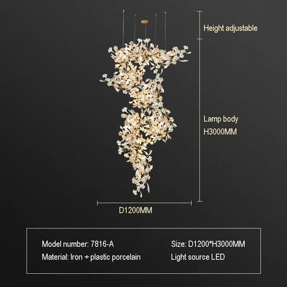 Staircase Ginko Leaf Chandelier Light For High Ceiling Staircase Loft Living Room Hotel Lobby Stairway Luxury Branch Chandeliers
