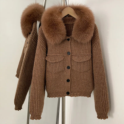 OFTBUY 2025 New Autumn Winter Women Real Fox Fur Caedigan Natural Fox Fur Hooded Jacket Decoration Lady's Sweater Coat