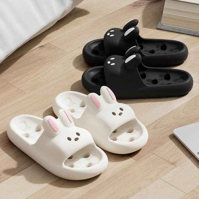 Cute Cartoon Rabbit Indoor Bathroom Slippers For Men Women Summer House Shoes Soft EVA Leaking Style Lovers Home Shower Slides