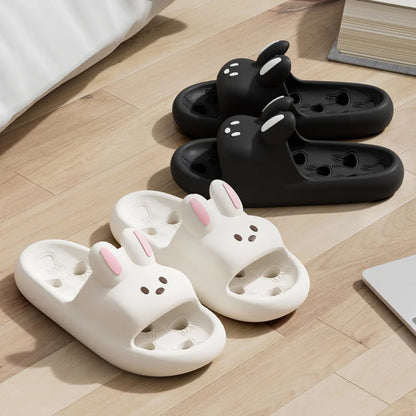 Cute Cartoon Rabbit Indoor Bathroom Slippers For Men Women Summer House Shoes Soft EVA Leaking Style Lovers Home Shower Slides