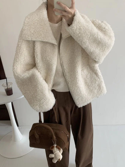 Fake Fleece Coat Women New Autumn Winter Casual Fleece-Lined Thickened Fur-Onepiece Coat Top