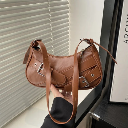 Y2K VintagePULeather WomenShoulderBag Small Crossbody Bag for Women Fashion Ladies Underarm Bag Clutch Purse Female Handbag