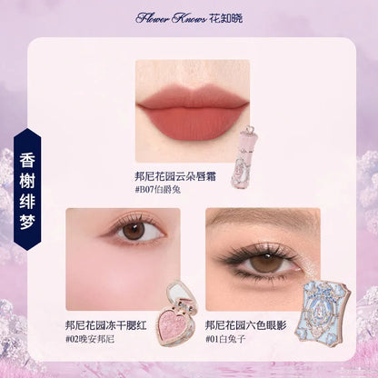 Flowerknows Complete Makeup Gift Set Long-Lasting Lip Glaze,Blush & Shimmer Eyeshadow Palette,All-in-One Beauty Kit Gift Box
