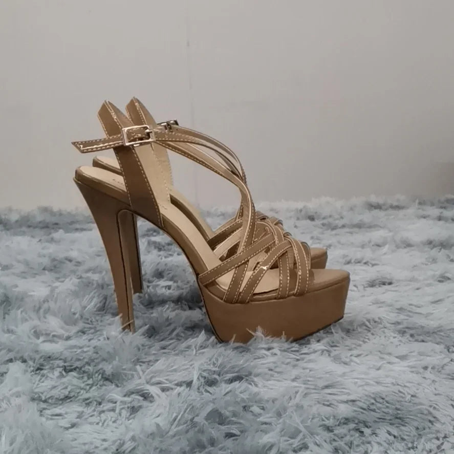 Women Sandals Catwalk Shows 14CM Open Toe Platform High Heels Snake Pattern Stilettos Sexy Ankle Strap Gladiator Party Shoes