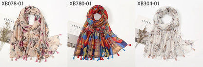 Fashion Printing Flower Tassel Shawl Cotton Viscose Scarf Women Beach Sunscreen Shawl Muslim Hijab Wrap Headscarf 180*90cm