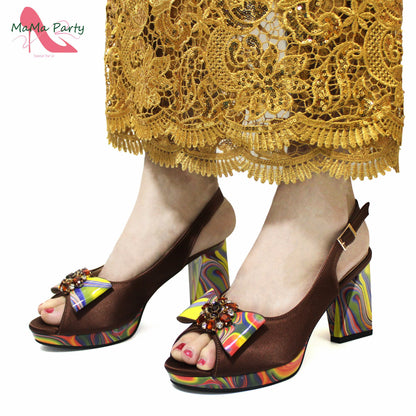 2024 New Design Italian Women Shoes and Bag to Match in Super High Heels in Yellow African Ladies Sandals for Wedding Party