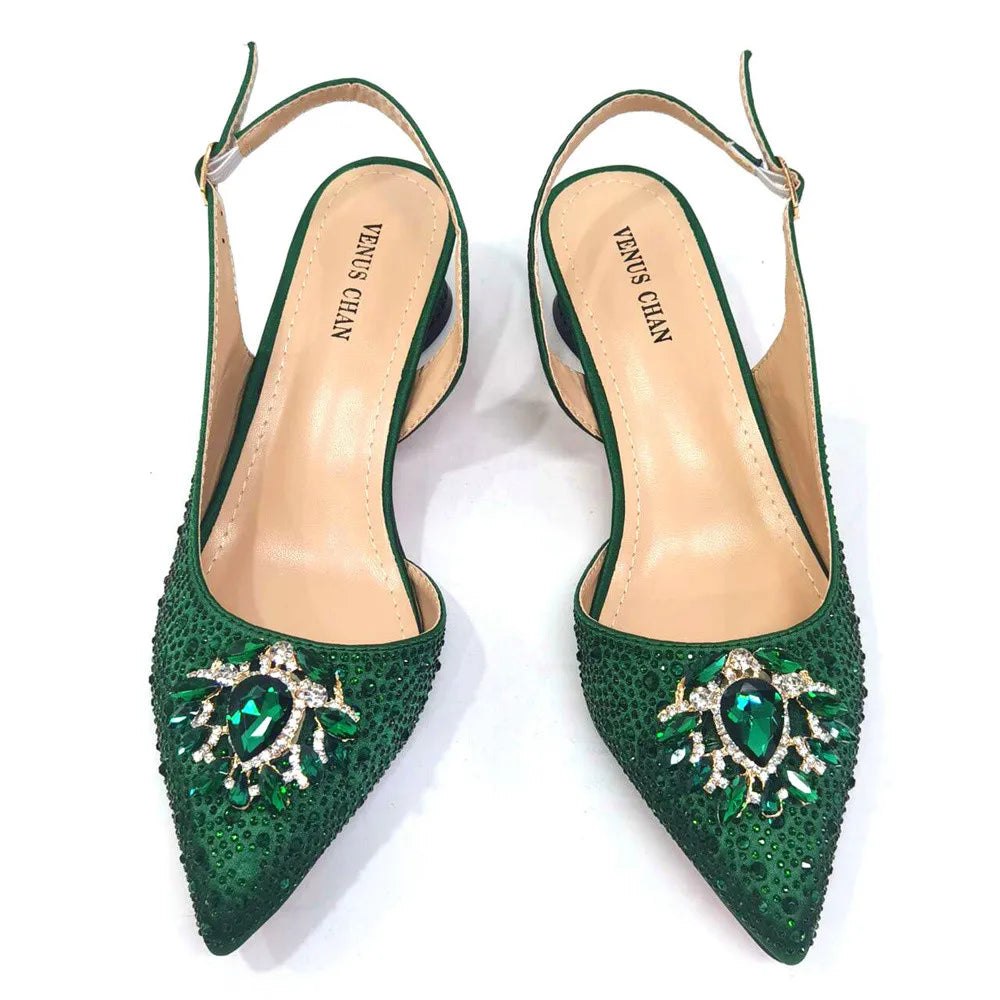Purple 2024 Italian Design Girly Style Opend Toe Shoes And Bag Full Diamond Decoration with Appliques for Wedding Party