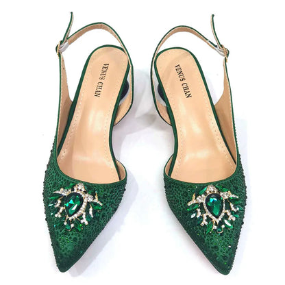 Purple 2024 Italian Design Girly Style Opend Toe Shoes And Bag Full Diamond Decoration with Appliques for Wedding Party