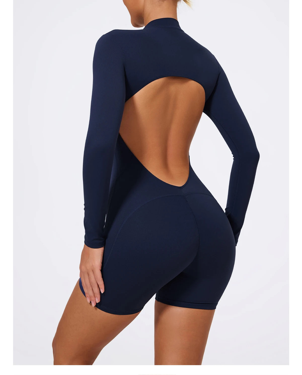 Summer V Back Scrunch One-Piece Suit Push Up Sports Jumpsuit Woman Fitness Zipper Overalls Workout Rompers Women Gym Bodysuits