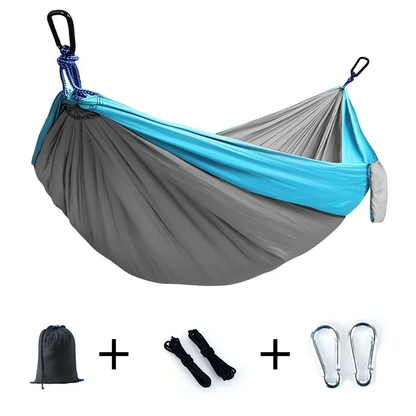 Outdoor Portable Anti-Roll Double Hammock for Camping Hiking Beach Backyard Courtyard Comfortable Suspension Bed with Carrying B