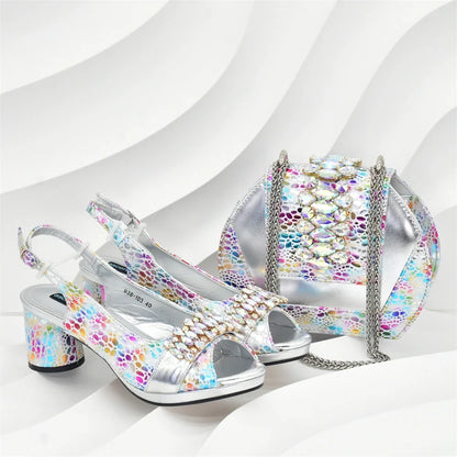 Fashion Italian Matching Nigerian Shoe and Bag with Rhinestone Wedding Shoes for Women Bride African Shoes and Bags Matching Set