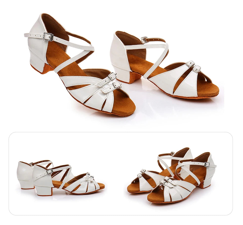 Children Dance Shoes for Girls Women Ballroom Latin Shoes Ladies Modern Tango Dancing Performance Shoes Salsa Sandals 3.5CM Heel