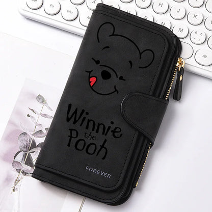 Winnie the Pooh Long Zip Wallet Multi-Card Cute Cartoon Pattern Soft Texture Wallet for Women Large Capacity Lady Clutch Bag