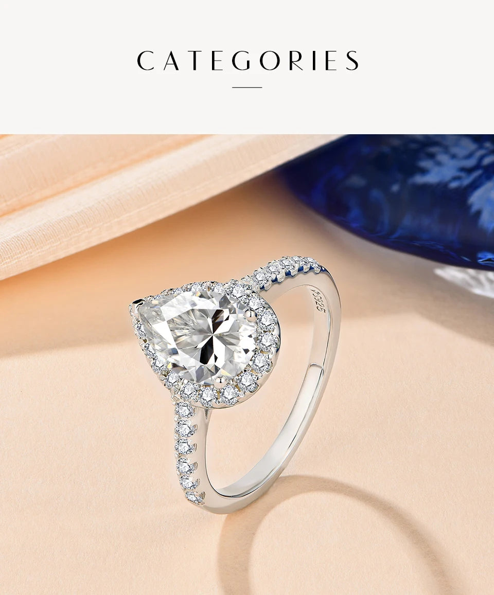 MINTYBOX Pear Cut 2.0CT Luxury Moissanite Ring Solid 925 Sliver 18K Gold Plated Engagement Halo Ring for Women Fine Jewelry Gift