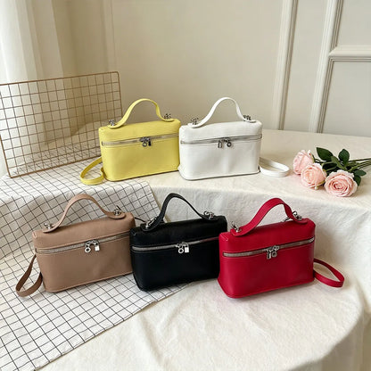 Fashionable Light Luxury Solid Color Box Bag Litchi Pattern Portable Carrying Crossbody Bag Daily Commuting Versatile Square Bag