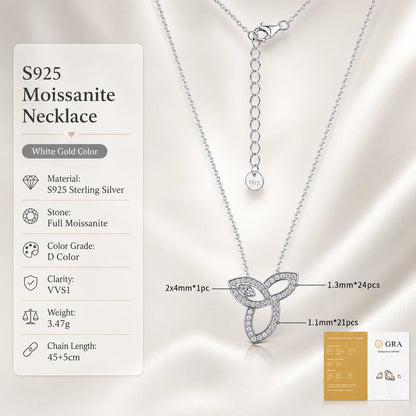 Moissanite Trefoil Knot Pendant Necklace S925 Sterling Silver Sparkling Collarbone Chain Gift GRA Certified