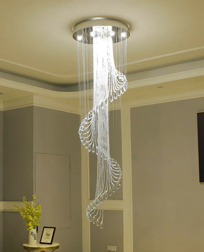 Modern Room Lights Spiral K9 Crystal Chandelier Staircase Creative LED Hanging Lamp Hotel Villa Decoraction Large Pendant Light